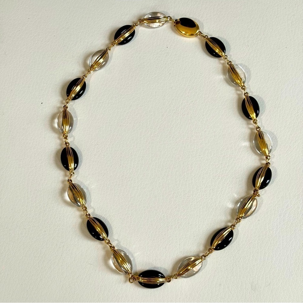 Swarovski rare black and clear beaded necklace with gold tone metal